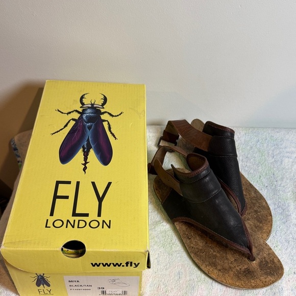 Fly London Miya Black and Tan Women's Sandals - Picture 8 of 8